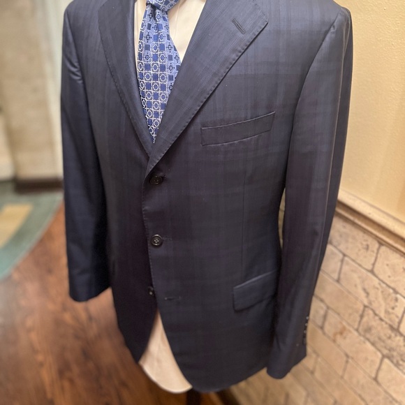 Samuelsohn Plaid Sport Coat Jacket Blazer Blue Men's Super 150 42R - Picture 7 of 16